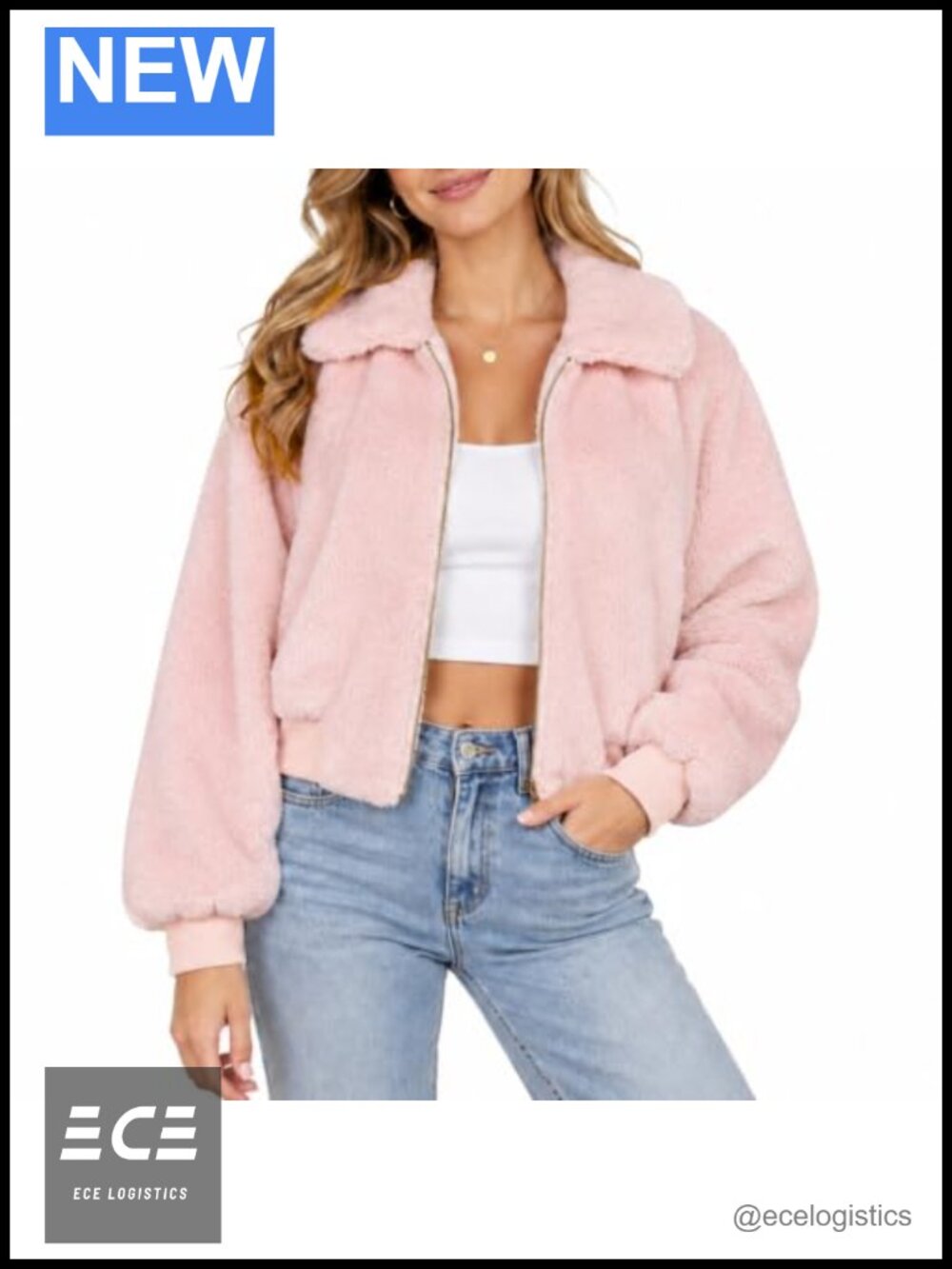 Faux Fur Fluffy Teddy Coat Zip Up Cropped Jacket with Pockets